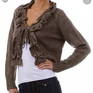 Mystree Rose Detail Cardigan, Size L,Heather Brown